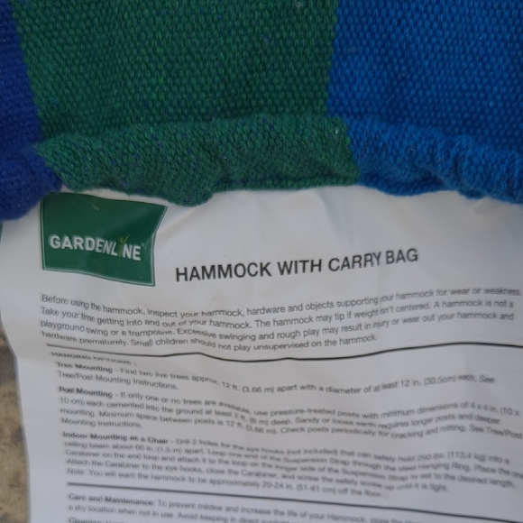 Blue and Green Hammock with Carry Bag - Picture 2 of 7